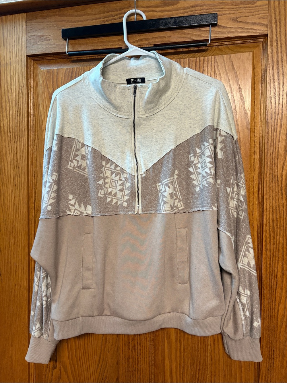 Mossimo Supply Co. Cream and Taupe Geometric Half-Zip Pullover